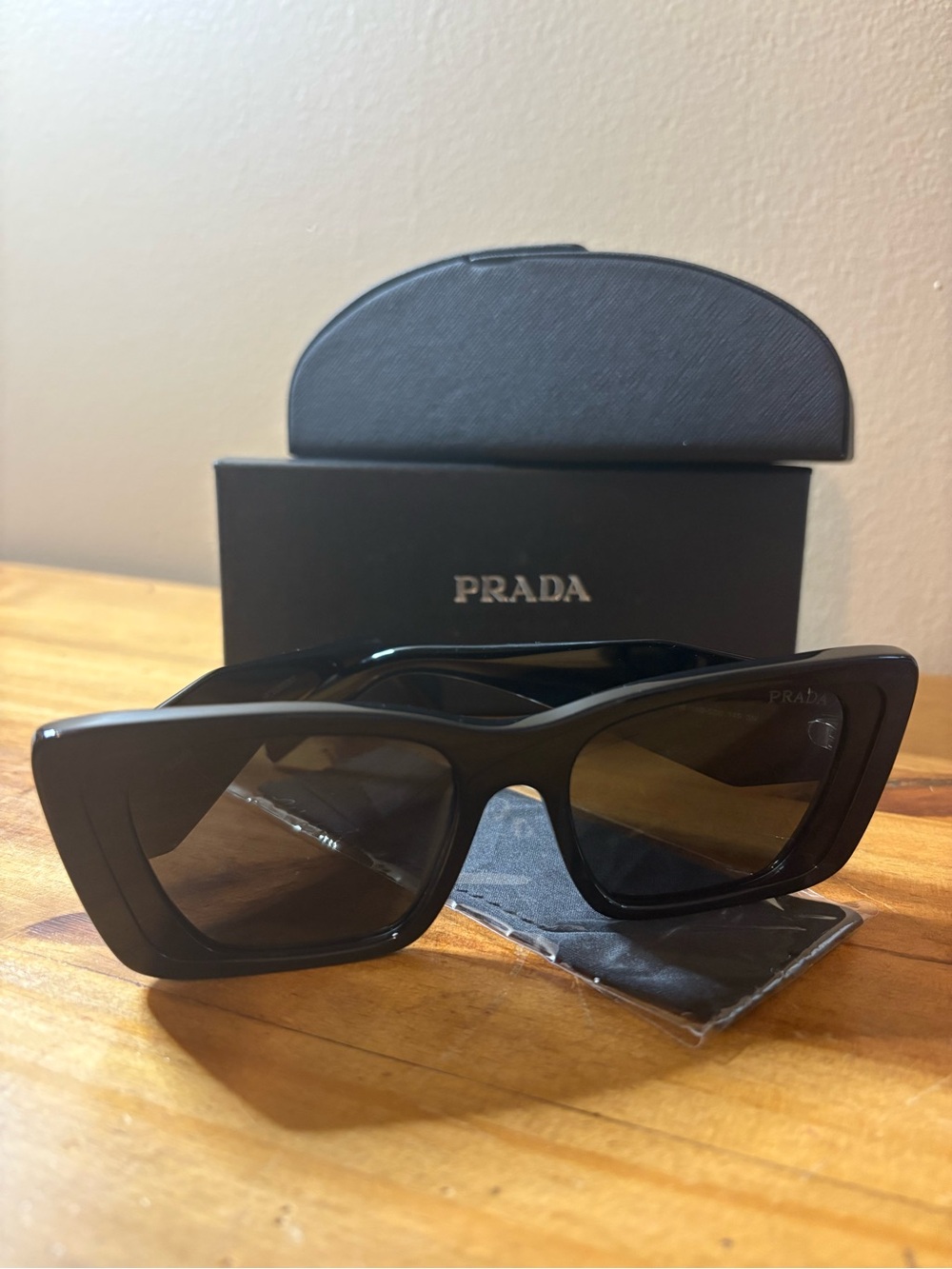 PRADA Black Oversized Rectangular Women's Sunglasses